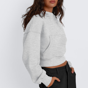 Street Wear Women Crop <b>Top</b> Hoodie For Sale New Arrival Women's <b>Winter</b> Thick Fleece Cotton Hoodie In Low MOQ - Product Image 4