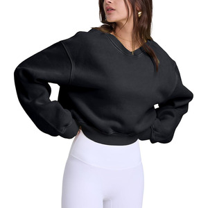 Sudadera Corta Oversize para Mujer, Hombros Caídos, Manga Larga, Tejido Sólido, Cuello Redondo, Ropa Casual de Otoño - Product Image 3