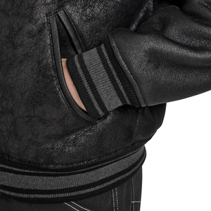 Men's Black PU <b>Leather</b> Bomber <b>Jacket</b> With Faux Fur Lining Turn-down Collar Windproof <b>Winter</b> Casual Coat - Product Image 4