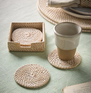 Sous-verre réutilisable en rotin, tressé à la main, résistant à la chaleur, avec support, sous-verre rond en rotin, meilleur prix - Product Image 5