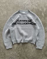 Pull jacquard vintage bleu de qualité supérieure en maille, motif abstrait, streetwear d'hiver, coton épais, coupe ajustée, vente en gros