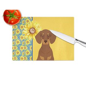 Tournesols d'été Teckel à chocolat Teckel décoratif Planche à découper en verre trempé Grande taille Planche de service de cuisine Assiette à vaisselle - Product Image 4