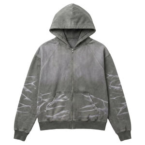 OEM ODM Prix Abordable Hiver Personnalisé Unisexe Oversize French Terry Coton 500 Gsm Zippé Vintage Délavé à l'Acide Blouson à Capuche 100% Coton - Product Image 4