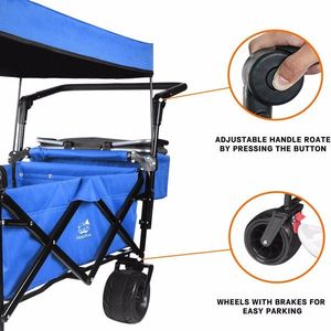 Carrello Pieghevole per Ogni Terreno con Tettuccio Rimovibile, Ruote Grandi, Freno, Maniglie Regolabili, Borsa Termica, Blu - Product Image 3