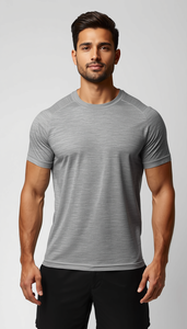 T-shirt sportif à manches courtes pour homme, col rond, coupe classique, respirant, séchage rapide, 200 grammes, en Spandex/Polyester, uni, tricoté - Product Image 1