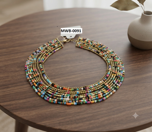 สร้อยคอประดับลูกปัดสไตล์โบฮีเมียนหลายชั้นสำหรับผู้หญิง ลูกปัดหลากสีเคลือบดีไซน์เรขาคณิต เครื่องประดับงานแต่งงาน ผ้าคลุมโลหะ - Product Image 5