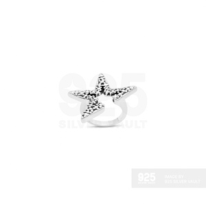 Magnífico Anillo de Plata 925 con Textura de Estrella Abierta de Cinco Puntas y Cuentas para Mujer - Product Image 2