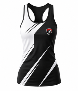 Women's Casual Reversible Sporty <b>Tank</b> <b>Top</b> Black <b>White</b> Quick Dry Knitted Polyester Front Logo O-Neck Customizable - Product Image 1
