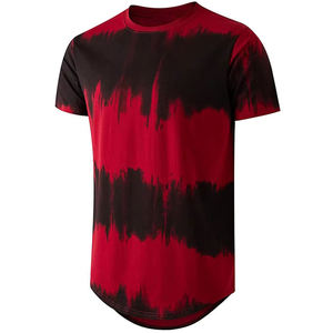 T-shirt tricoté tie-dye pour homme, rouge et noir, décontracté, à manches courtes, col rond - Product Image 1