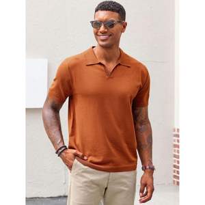 2025 hombres 100% poliéster cuello en V para Polos de punto oscuro Golf Casual Slim Fit Tops alta manga corta músculo gimnasio Tops - Product Image 4