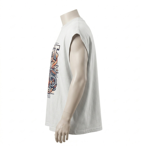 T-shirt sans manches en coton épais 100 % personnalisé avec impression DTG, logo de marque, coupe oversize streetwear, ajustement régulier - Product Image 3