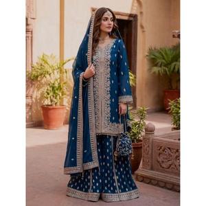 NUEVO DISEÑO DE LUJO: CONJUNTO DE TRAJE SHARARA DE GEORGETTE FUAX, SALWAR KAMEEZ CON LENTEJUELAS, ENCAJE Y LATKAN, ELEGANTE PARA TODAS LAS TEMPORADAS PARA MUJER - Product Image 1