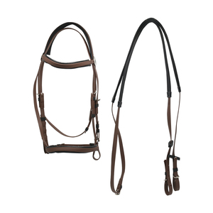 Brida para Caballo de Cuero Genuino Hecha a Mano de Alta Calidad Profesional con Forma Anatómica, Riendas de Roper y Bocado Acolchado Ajustable Suave H - Product Image 3