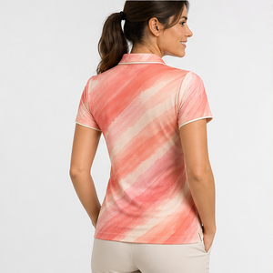 Custom Logo Womens Coral <b>Peach</b> Diagonal Brush Polo <b>Shirt</b> Quick Dry Short Sleeve Sublimation Golf Sportswear - Product Image 4
