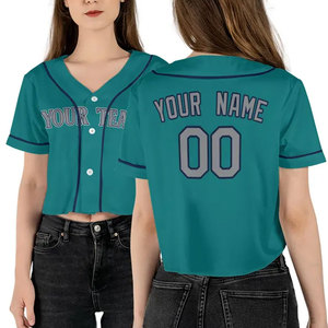 Private Label Women Crop Top Jersey Custom Size 100% Polyester Made Women Sports Wear Baseball Crop Top - Product Image 1