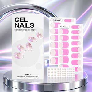 Autocollants pour ongles en gel demi-lune, faux ongles à presser pour fiançailles, wraps pour ongles en gel en gros, kit d'ongles rose vif, autocollants pour ongles en gel demi-lune - Product Image 1