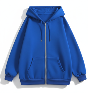 Sudadera con capucha de algodón tejido de gran tamaño con doble cremallera frontal y logo, de forro polar grueso, para invierno, unisex, al por mayor - Product Image 1