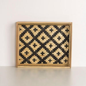 Modern Black & Natural <b>Bamboo</b> Tray Rectangular Serving Tray Decorative Food Tray With Slatted Design <b>Table</b> Organizer - Product Image 4