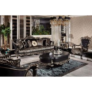 Royal Luxury Solid Teak Wood Sofa Set Baroque Carved 3 2 Seater Couch Arm Chairs <b>Centre</b> Side <b>Table</b> Living Room Furniture - Product Image 1