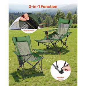 Chaise longue pliante Portable chaise de Camping 4 Positions réglables chaise de plage en maille verte appuie-tête repose-pieds 220 Lbs chaises lourdes - Product Image 5