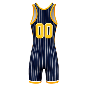 Men Navy Blue Striped Sublimated Wrestling Singlet Polyester <b>Athletic</b> Sports Uniform Wrestling Training Match Competition - Product Image 3