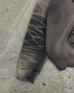 2024 nouveauté personnalisé 100% coton lourd lavage à l'acide Vintage français éponge en détresse soleil fané sweat à capuche thermique pour hommes - Product Image 6