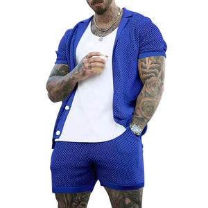 Ensemble de survêtement 2 pièces pour homme, grande taille, tricoté, respirant, décontracté, pour la gym et le fitness, couleur unie, vente en gros, été, haute qualité, OEM - Product Image 4