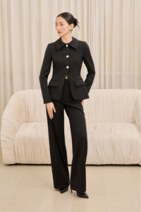 Women <b>Blazer</b> AUREA KA57 Solid Elegant / Vintage / Modern Classic Structured Thick-Form <b>Blazer</b> with Button Detail and Back Slit - Product Image 3