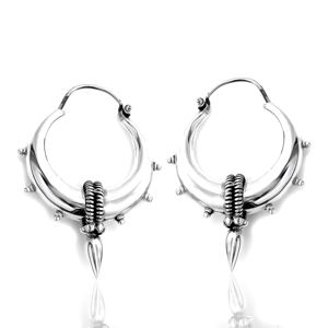 Pendientes de Aro con Púas Estilo Punk para Mujer Silver Mountain SKU7664 con Granate en Plata de Ley 925 Marcada, Ideales para Bodas y Fiestas - Product Image 1