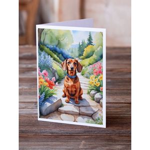 Whimsical Dachshund Spring Path Tarjetas de felicitación Paquete de 8 A7 Tamaño 5x7 Tarjetas de notas en blanco con sobres - Product Image 2