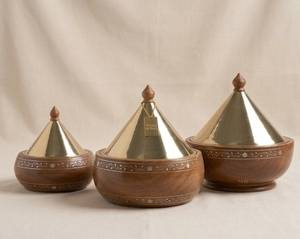 Juego de Cazuelas de Madera Blancas Royals con Tapa de Acero Inoxidable, Diseño Oriental, Redondas, Duraderas, Hechas a Mano, 20 cm, para Calentar y Servir Alimentos - Product Image 3