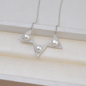 S925 Silver Female 3-Bead <b>Earrings</b> Pendant <b>Necklace</b> <b>Set</b> DIY <b>Pearl</b> Jewelry with Chain Fashion Dangle Accessory - Product Image 4