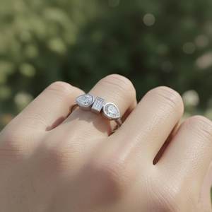 Bague à trois pierres en moissanite taille poire et taille baguette pour femme, en argent 925 original, bijoux de mariée modernes et raffinés, cadeau pour partenaires - Product Image 4