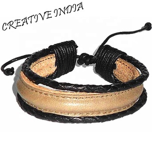 High Quality Handmade Plain Woven Leather Bracelet <b>for</b> <b>Men</b> and Women Hot Sale Latest Design Pearl Encrusted <b>Bangles</b> <b>for</b> Gift - Product Image 2