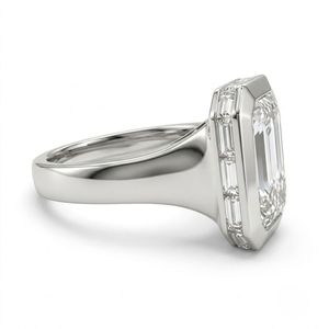 Anillo de Compromiso con Diamante Cultivado en Laboratorio, Corte Esmeralda, 3.35 CTW, Bisel de Platino PT950, Galería de Baguettes Ocultas (Certificado IGI) para Boda - Product Image 2