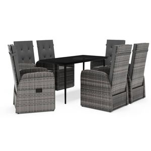 <b>Grey</b> Pe Rattan Garden Dining Set 6 Seater Outdoor Furniture Contemporary Style Powder Coated Steel <b>Frame</b> - Product Image 2