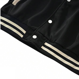 Men's Black Cream Varsity <b>Jacket</b> <b>Fleece</b> <b>Lined</b> Button Closure Turn-down Collar Regular Sleeve Solid Color Autumn Wear - Product Image 6