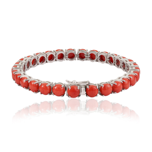 Bracelet tennis classique en argent sterling 925 avec pierres de corail pour femme, serti clos, bijoux fins, prix de gros, faible MOQ - Product Image 3