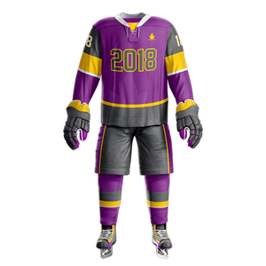 Prix de gros, ensembles d'uniformes de hockey sur glace personnalisés par sublimation, logo personnalisé, nom de l'équipe, 100% polyester respirant, séchage rapide, service OEM - Product Image 2