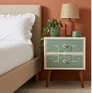 Floral Resin Bone Inlay Bedside Table With 2 <b>Drawers</b> Nightstand Storage Cabinet Handmade <b>Side</b> Table for Bedroom Living Room - Product Image 5