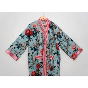 Robe Kimono en Coton pour Femme, Imprimé Bloc, Confortable, Vêtement de Nuit, Robe de Demoiselle d'Honneur, Peignoir de Plage, Robe Faite Main, Naturelle - Product Image 2