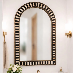 Espejo con Marco de Incrustaciones de Hueso de Primera Calidad, Motivo Floral, Decoración de Pared para Dormitorio, Pasillo o Sala de Estar - Product Image 1