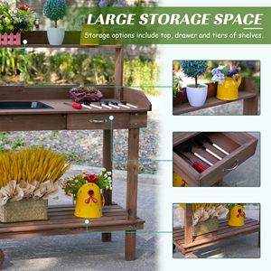 Banco da Lavoro in Legno da 36 Pollici con Ampio Cassetto Portaoggetti e 2 Ruote Rimovibili, Postazione da Giardino con Lavello Estraibile - Product Image 4
