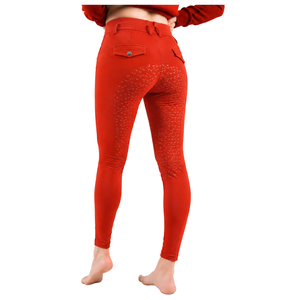 Leggings de equitación para mujer, rojo brillante, cintura alta, elásticos, pantalones ecuestres con agarre de silicona en toda la asiento, para entrenamiento deportivo. - Product Image 2