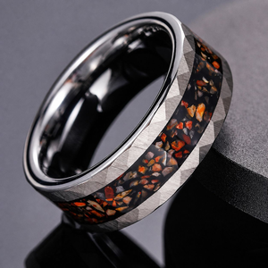 Bague en carbure de tungstène avec incrustation de dinosaure et de météorite, alliance plate pour homme, bijoux naturels en gros 8 mm - Product Image 3