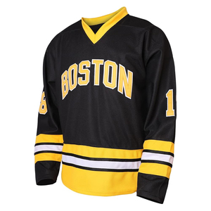 Camiseta de Hockey Unisex Bost con Cuello en V, Malla, Manga Larga, Negra y Amarilla, Talla 43, Transpirable, Secado Rápido, Nombre Personalizado, Ropa Deportiva de Poliéster - Product Image 2