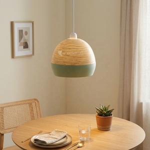 Abat-jour en bambou tissé, abat-jour suspendu rond laqué, couverture de lampe suspendue en bois naturel, finition blanche - Product Image 2