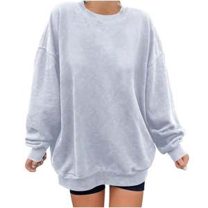 Sweatshirt Women Oversized Acid Washed 100% Cotton Crewneck Solid Color Fall <b>Winter</b> <b>Tops</b> Casual Loose Fit Knitted Fleece - Product Image 6