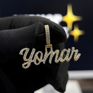 <b>Custom</b> Cursive <b>Name</b> Pendant 925 Sterling Silver VVS Moissanite Iced Out Hip Hop <b>Necklace</b> Yellow Gold Round Cut Pave Jewelry Mens - Product Image 1