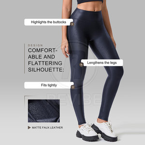 Legging en cuir moderne pour femme, taille mi-haute, décontracté, respirant, longueur intégrale, texture lisse, style tendance, REVIBE INDUSTRY, personnalisable - Product Image 4